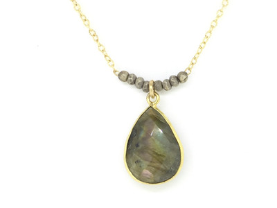 Faceted Labradorite/Sterling Silver Drop Necklace w/14K Gold Filled