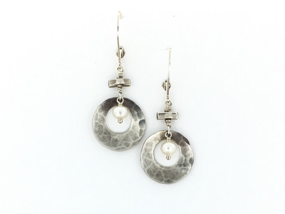Hammered Sterling Silver Lever Back Freshwater Pearl Earrings