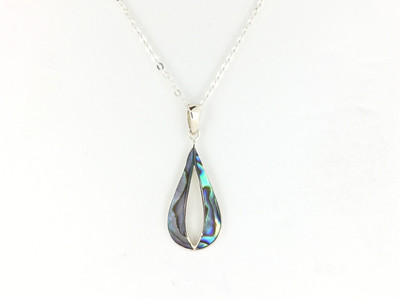 Sterling Silver/Abalone Open Teardrop Pendant w/Chain