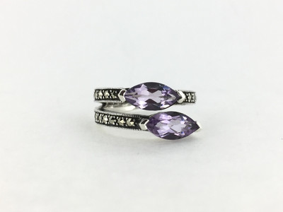 Sterling Silver/Amethyst  Marquis Shaped Marcasite