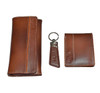 Original Cow Leather Clutch, Purse & Key Chain Gift Set - Brown - Hiffey