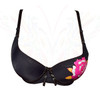 Rose Painted Design Padded Wired Bra - Black