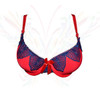 Lace Web Balconette Printed On Plain Padded Wired Bra - Red