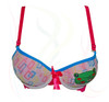 Cyan Blue Women Cute Frog Printed Wired Padded Bra - Hiffey