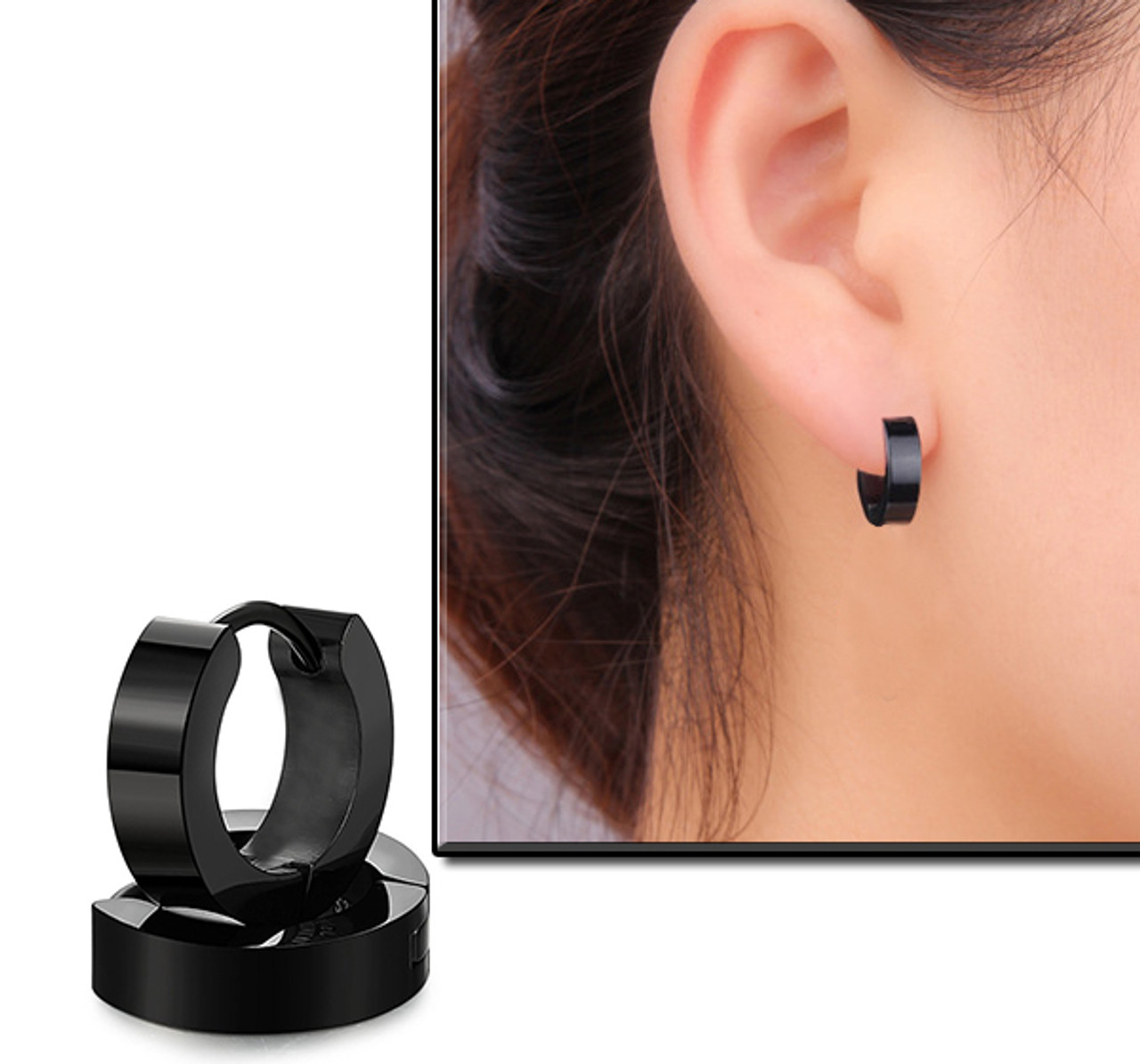 Mens small store black hoop earrings