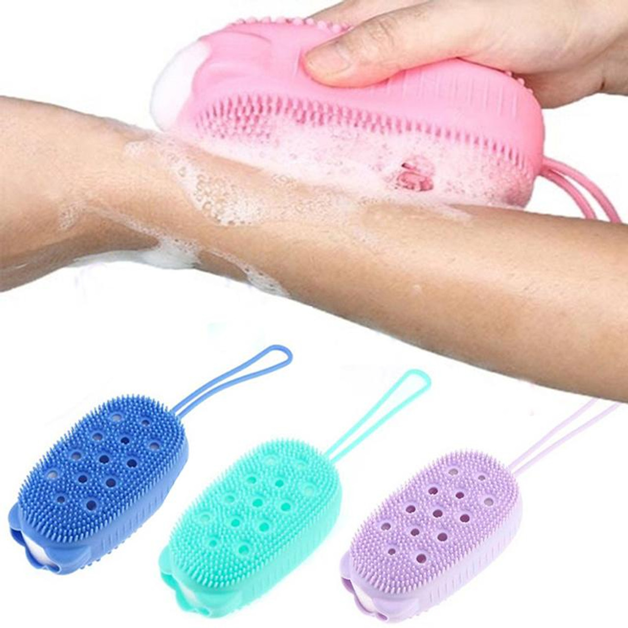 Silicone Shower Brush, Silicone Body Brush Shower Scrubber with Added soap,  Exfoliating Massage Bath Brush Set of 4, Shower Loofah Brush to Deep