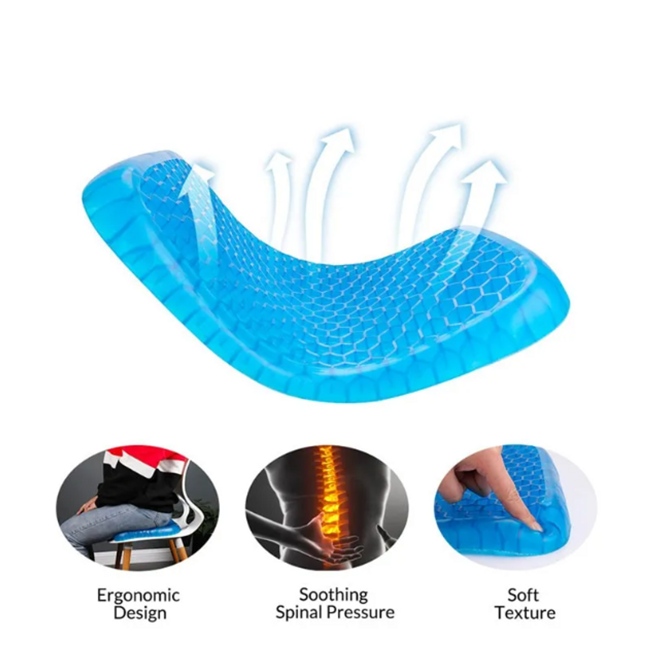 Gel Chair Cushion, Egg crate cushion, Backing Honeycomb chair cusion,  portable Non-Slip Cover Breathable Honeycomb Pain Relief Sciatica Cushion  Elastic for Office Chair Car Wheelchair 