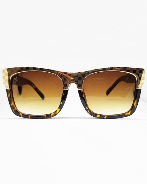 Checkered Golden Frame Sunglasses at Hiffey .pk