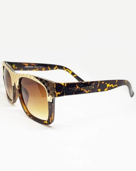Checkered Golden Frame Sunglasses at Hiffey .pk