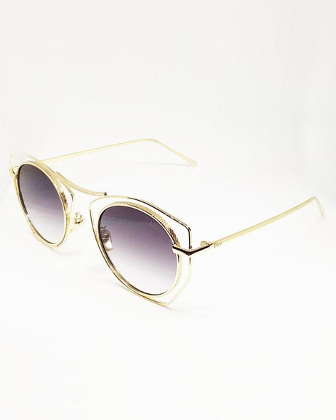 Fashion Double Golden Framed Black Sunglasses - Hiffey