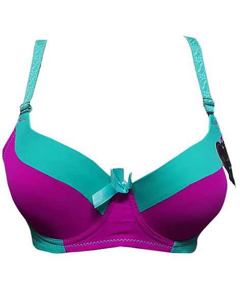 Padded Wired Fancy Bra With Double Color Sea Green & Magenta at Hiffey .pk