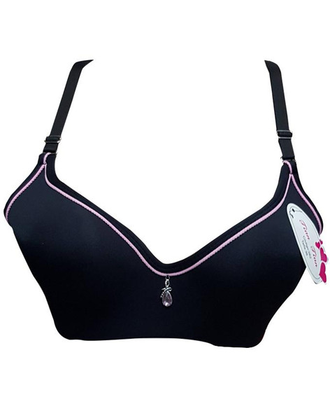 Padded Wired Fancy Bra With Pink Piping - Black at Hiffey .pk