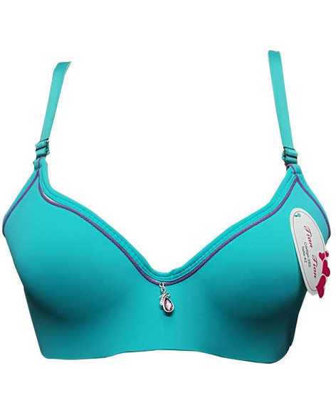 Padded Wired Fancy Bra With Purple Piping - Sea Green at Hiffey .pk