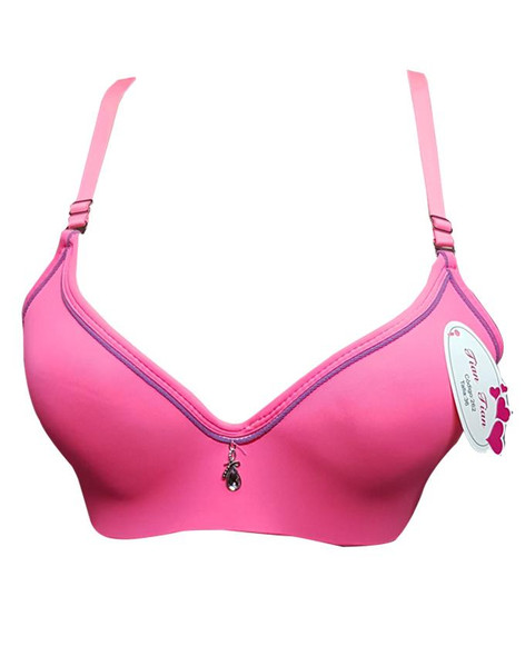 Padded Wired Fancy Bra With Purple Piping - Pink at Hiffey .pk