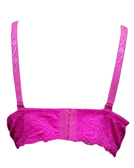 Side Straps Embroidery Padded Wired Bra - Magenta - Hiffey