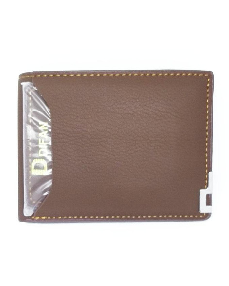 Difan- Bifold Artificial Leather Stylish Silver Clip Wallet for Men - Brown