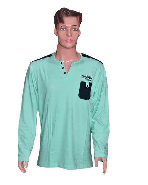 Men Long Sleeves T-Shirt with Front Pocket - Sea Green at Hiffey .pk