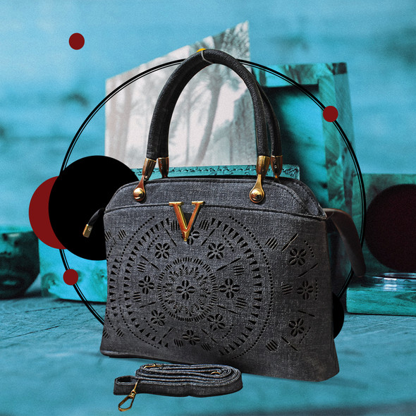 Laser Cut Tote Handbags for Ladies - Dark Gray at Hiffey .pk