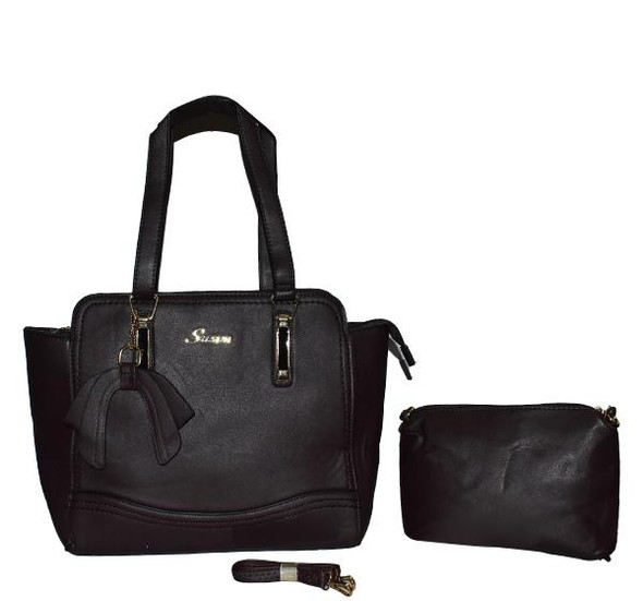 Classic PU Leather Handbag with Wallet for Ladies - Dark Brown at Hiffey .pk