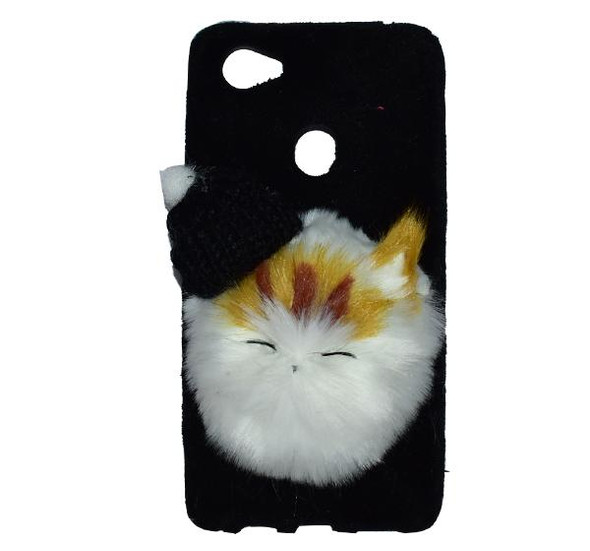 Oppo F7 - Cute Cat Fluffy Mobile Cover Case - Black - Hiffey