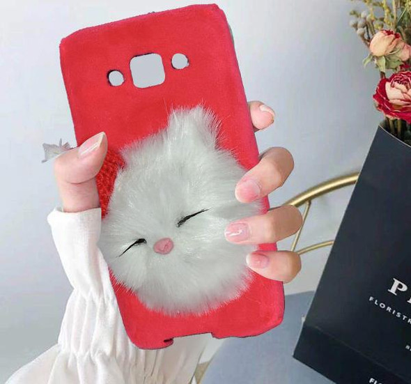 Samsung Galaxy J5 - Cute Cat Fluffy Mobile Cover Case - Pink at Hiffey .pk
