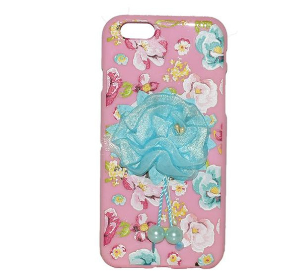 iPhone 6G - Fancy Blue Flower Ribbon Mobile Cover - Pink - Hiffey