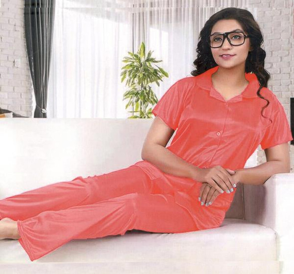 Silk Satin Nightwear Dress for Ladies - Orange at Hiffey .pk