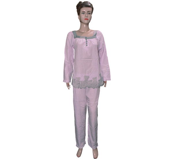 Women's Cotton Pajama Suit Long Sleeves Comfort Sleepwear - Pink at Hiffey .pk