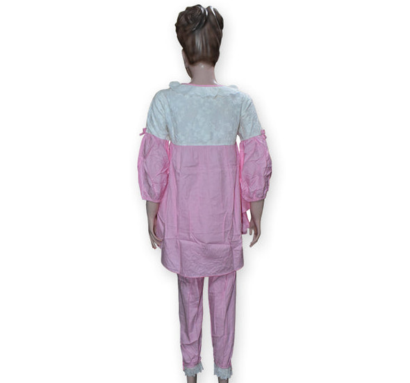 Women's Round Neck Cotton Pajama Set - Pink - Hiffey