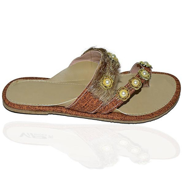 Fancy Pearls With Fur Chappal For Ladies - Hiffey