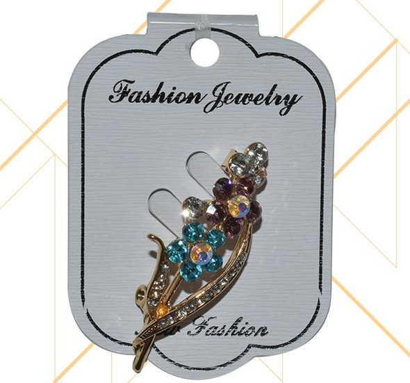 Lily Flower Bunch Stone Hijab Safety Pins Brooch - Golden at Hiffey .pk
