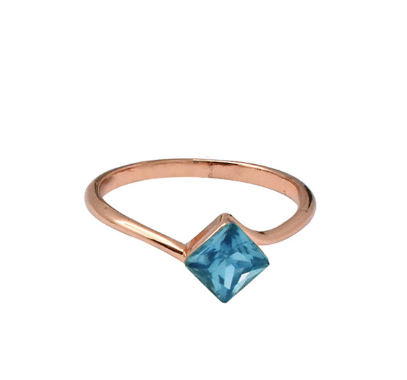 Sea Green Crystal Stone Design Ring For Girls - Golden