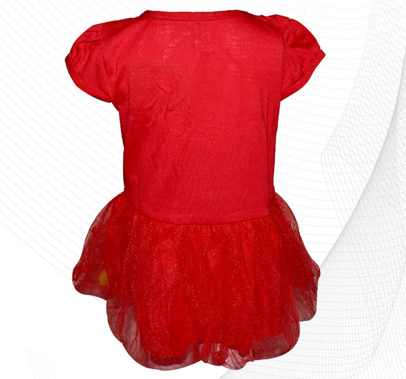 Kitty Baby Frock With Fluffy Balls - Red