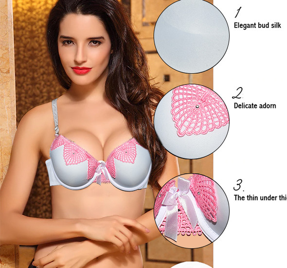 Lace Web Balconette Printed On Plain Padded Wired Bra - White at Hiffey .pk