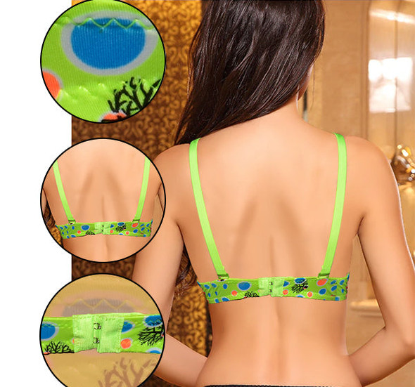 Multi Polka Dots Printed Padded Wired Bra - Green - Hiffey