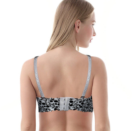 Rose Petal Printed Padded Wired Bra - Black - Hiffey