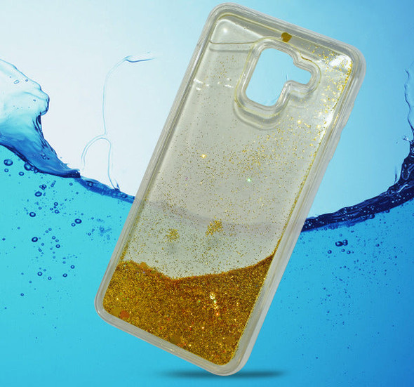 Liquid Golden Glittery Transparent Sequin Samsung Galaxy J6 Mobile Back Cover at Hiffey .pk