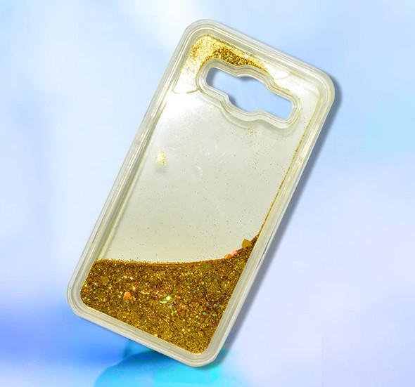 Liquid Golden Glittery Transparent Sequin Samsung J3 Pro Mobile Back Cover at Hiffey .pk