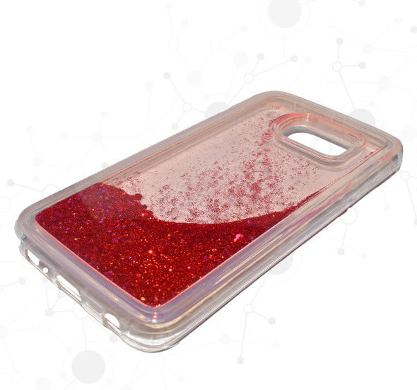 Liquid Red Glittery Transparent Sequin Samsung S6 & S7 Edge Mobile Back Covers at Hiffey .pk