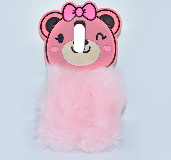 Fluffy Hairy Bear Face Huawei M10 Lite Mobile Back Cover - Pink at Hiffey .pk