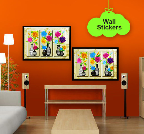 Sunflowers In 3 Pots Printed Wall Sticker at Hiffey .pk