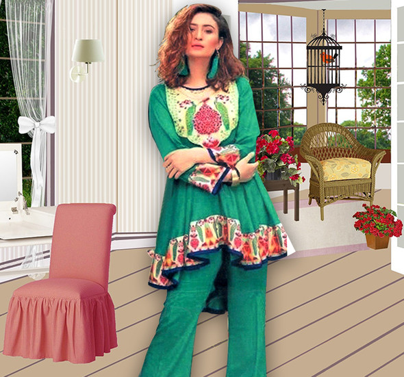 3 Piece Luxury Unstitched Suit With Embroidered Bunch - Sea Green at Hiffey .pk