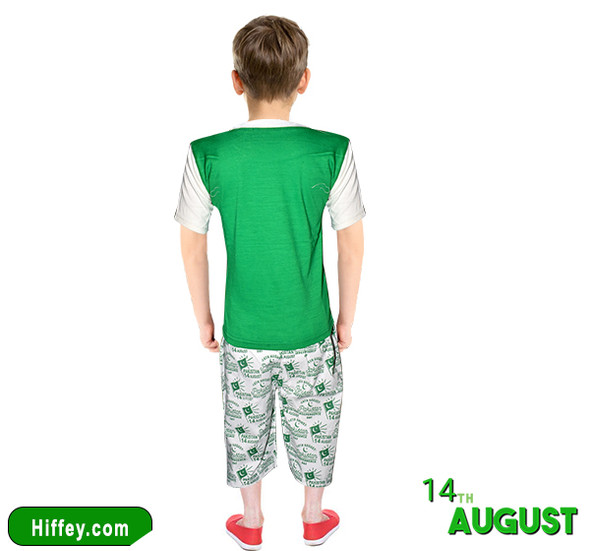 14 August Shirt & Short For Boys  - Green & White-1650323471