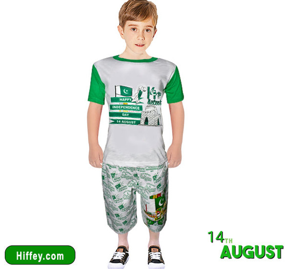 Celebrate Freedom 14 August Shirt & Short For Boys - Green & White at Hiffey .pk