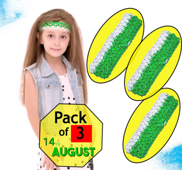 14 August Stretchable Hair Band For Girls - Green & White - Hiffey