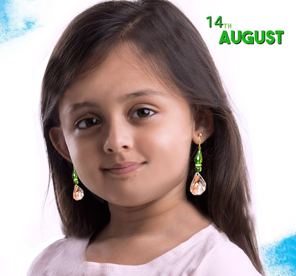 14th August Azadi Ear Rings For Girls - Green & White