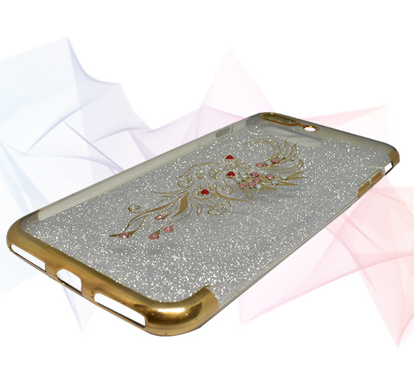 Apple Iphone 7 Plus Beads Flower Textured Glitter Back Cover - Golden