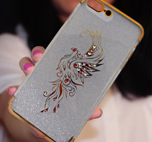 Apple Iphone 7 Plus Beads Flower Textured Glitter Back Cover - Golden