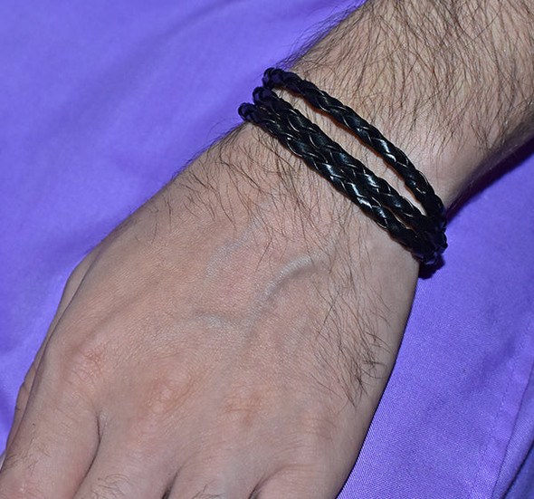 Fashion Faux Artificial Leather Rope Bracelet For Men - Black - Hiffey