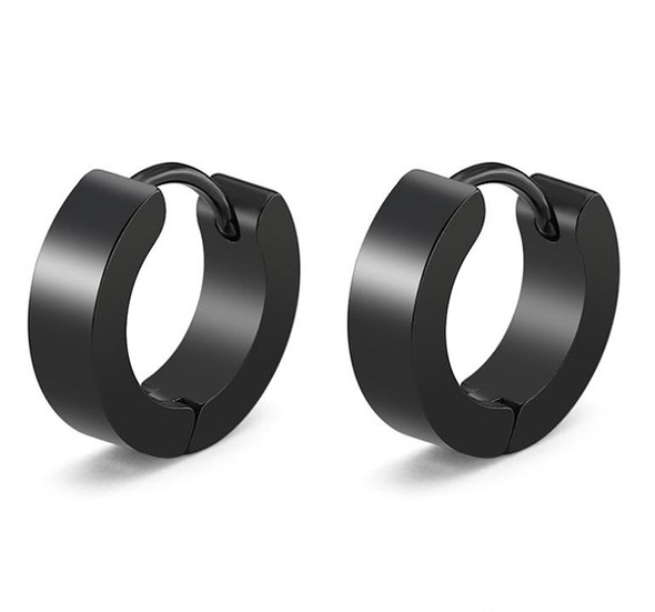 Hoop Huggie Gothic Plastic Steel Small Earrings For Men - Black